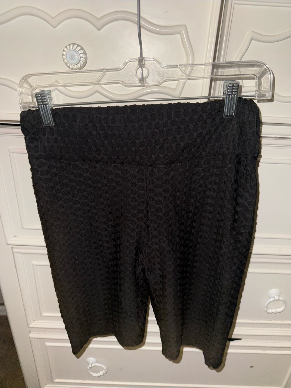 High-Rise Black Textured Leggings Shorts